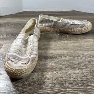 Esprit Loafer Women's 7.5 White Beige Brown Striped Shoes Espadille Noella Beach